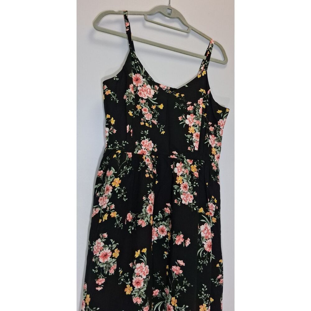 Old Navy womens large midi sundress black yellow floral boho tiered - Picture 2 of 8